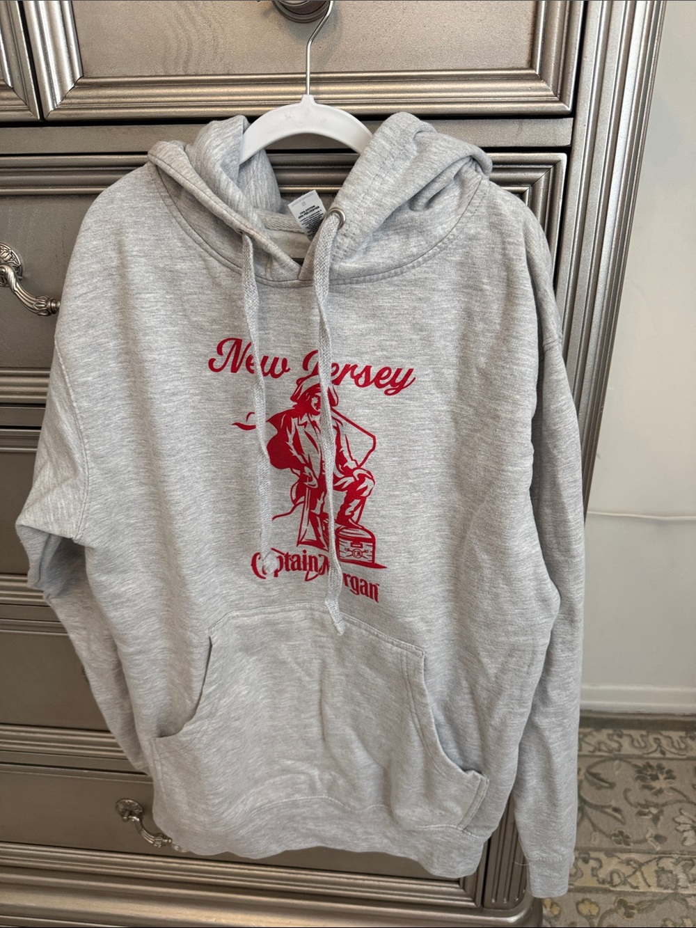 Gray Crewneck Hoodie with Red New Jersey Graphic